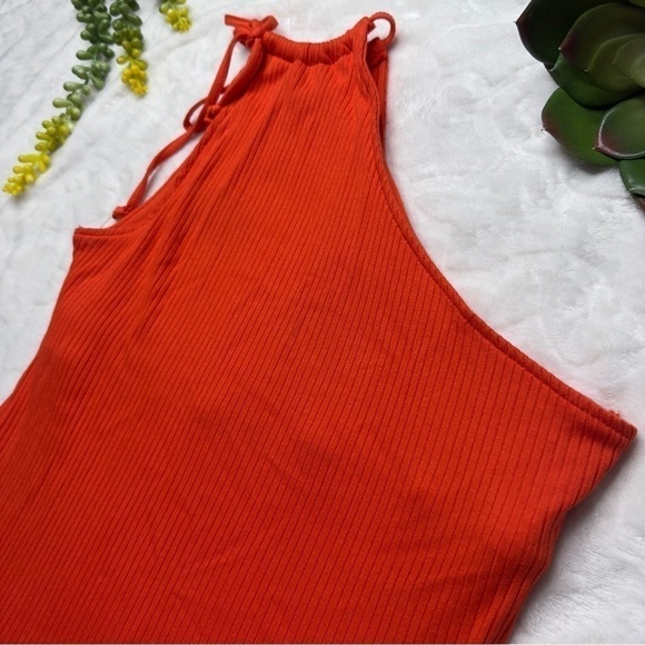 The Range Alloy Rib One Shoulder Tank With Built-In Bra in Fuego Red Orange Med - Picture 5 of 14